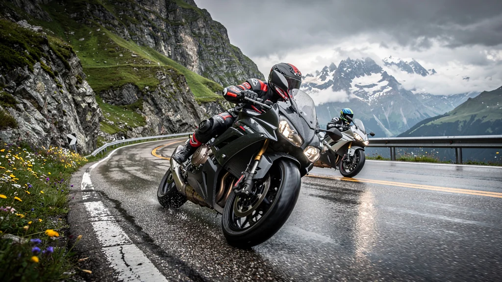 Comparatif pneus sport-touring Col de la Croix de Fer avec Pirelli Angel GT II en situation critique