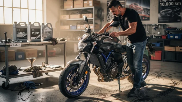 Yamaha MT-07 et trois huiles 10W40 testées sur 10 000 km dans un atelier mécanique réaliste