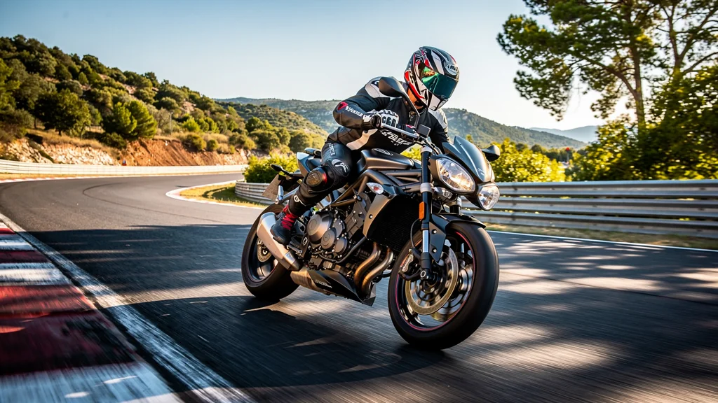 Mon premier roulage piste au circuit de Lédenon avec ma Street Triple en pleine courbe excitante