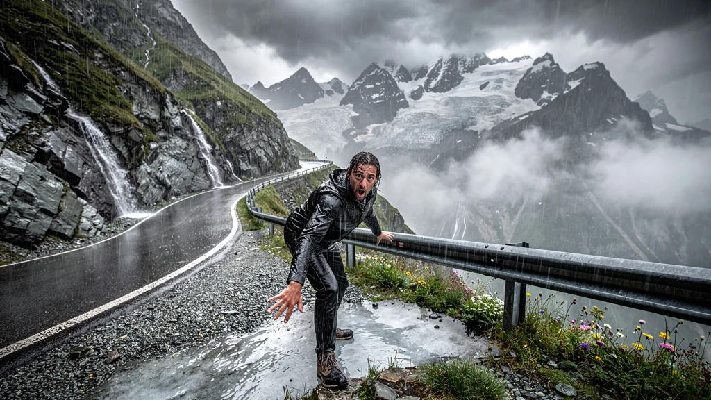 Pluie soudaine au col du Galibier à 2600m révélant un piège caché sur la route de montagne